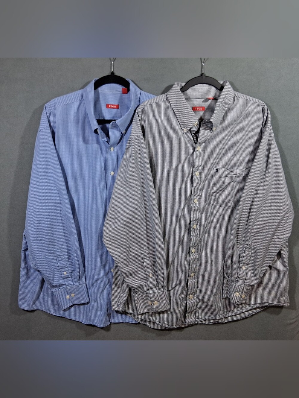 Two Mens XXL Izod LS Button-downs Black/White *Blue/White Bundle Preppy Office